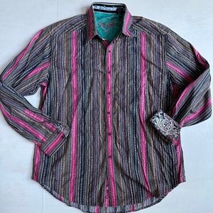 Robert Graham Pink Brown Stripe Flip Cuff Button Down Shirt